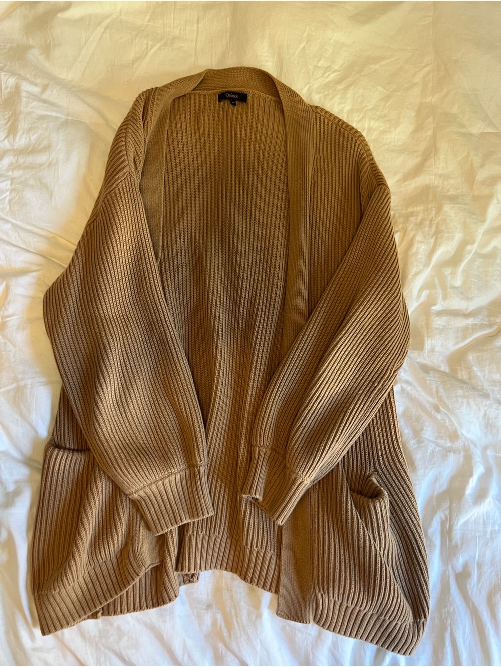 Quince Open-Front Ribbed Cardigan Sweater - Tan